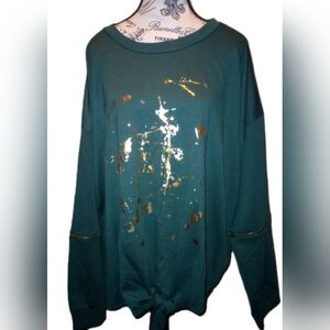 UPS & DOWNS Emerald Green Gold Foil Splatter Top 3X